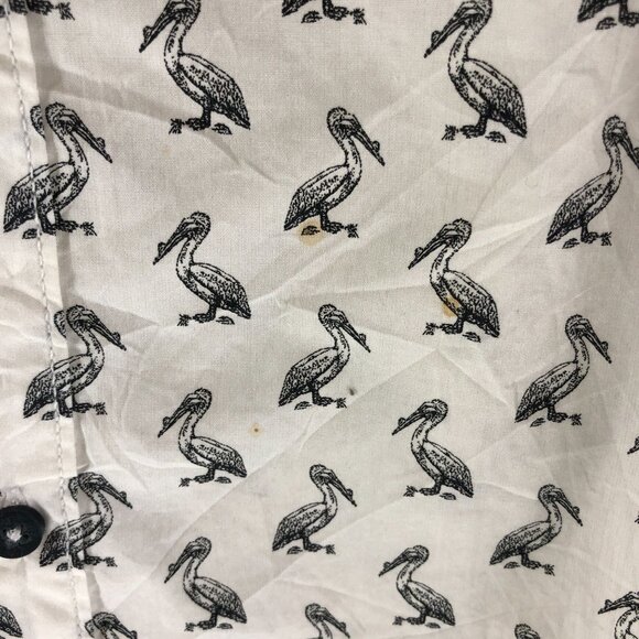 Noize Amstrdm Mens Button Down Shirt Bird Print Cotton White XL - Picture 2 of 5